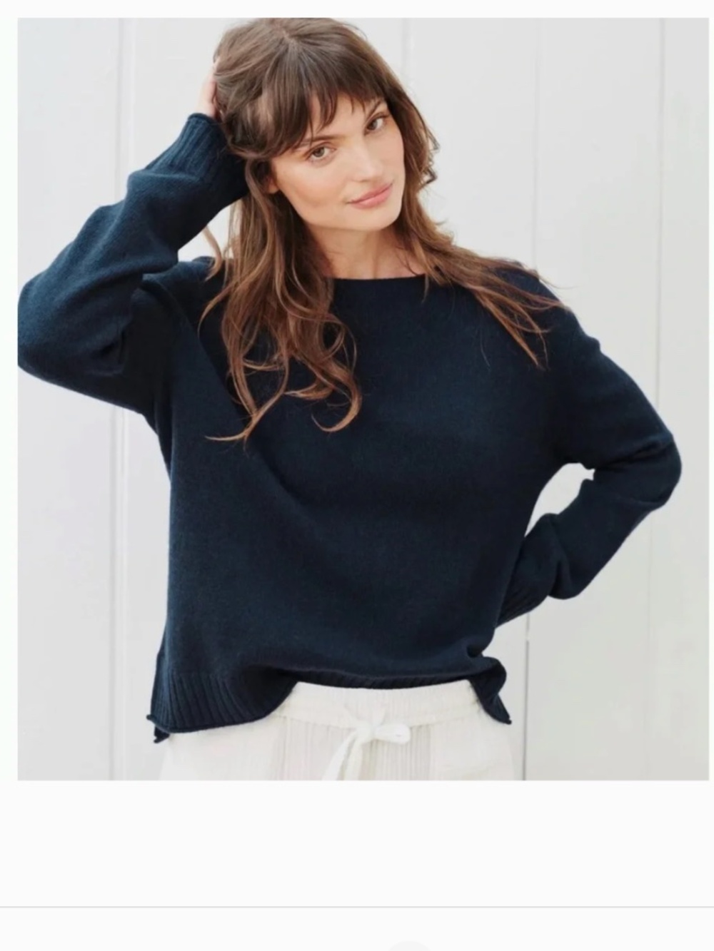 JENNI KAYNE Everyday Sweater in Navy Blue Wool & Cashmere Blend XXL